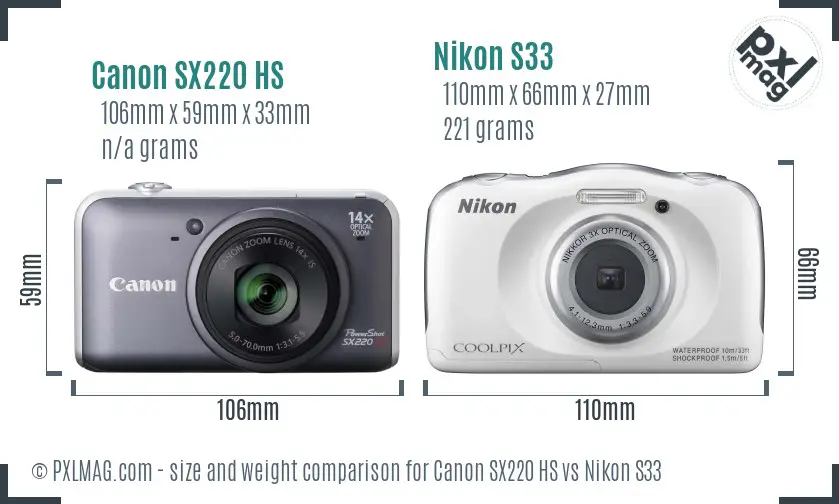 Canon SX220 HS vs Nikon S33 size comparison