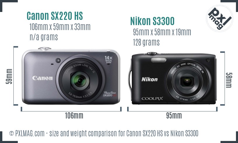 Canon SX220 HS vs Nikon S3300 size comparison