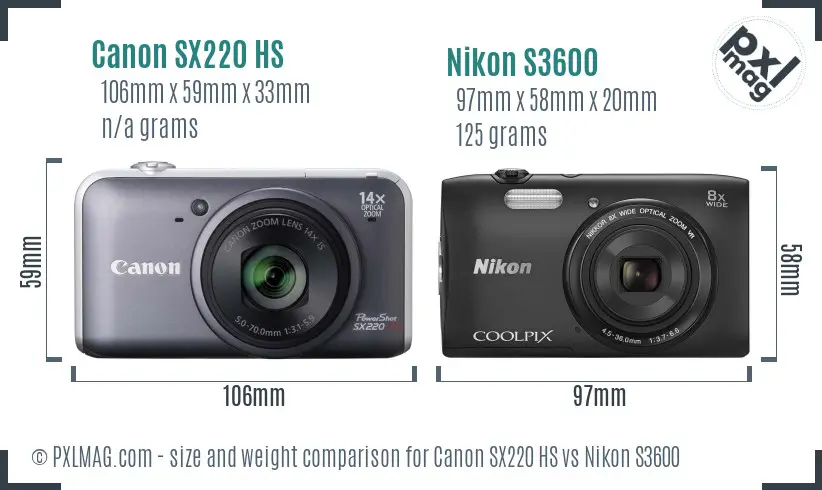 Canon SX220 HS vs Nikon S3600 size comparison