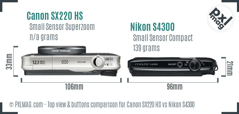 Canon SX220 HS vs Nikon S4300 top view buttons comparison