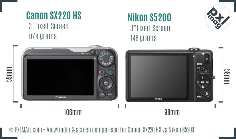 Canon SX220 HS vs Nikon S5200 Screen and Viewfinder comparison
