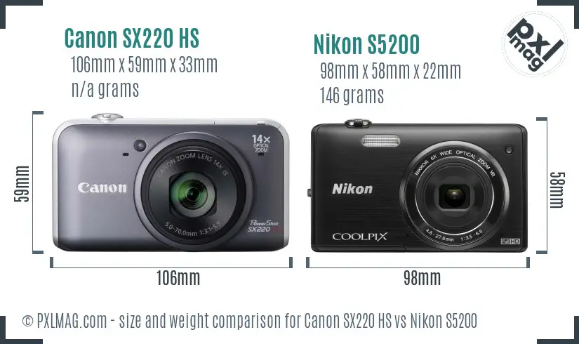 Canon SX220 HS vs Nikon S5200 size comparison Canon SX220 HS vs Nikon S5200 size comparison