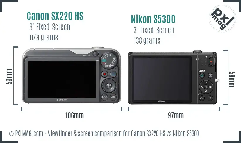 Canon SX220 HS vs Nikon S5300 Screen and Viewfinder comparison