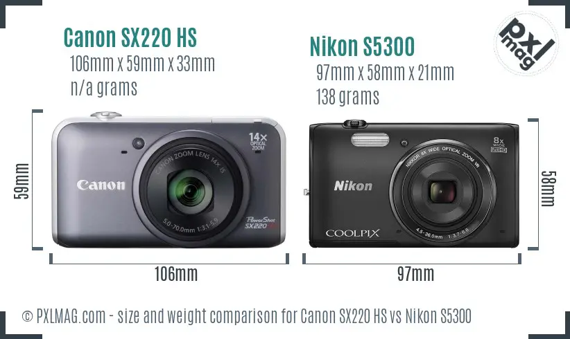 Canon SX220 HS vs Nikon S5300 size comparison