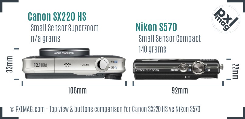 Canon SX220 HS vs Nikon S570 top view buttons comparison