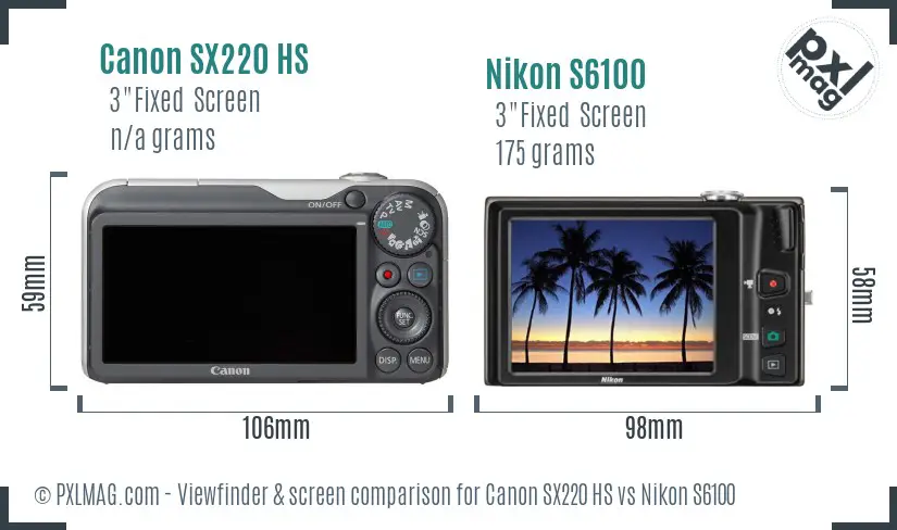 Canon SX220 HS vs Nikon S6100 Screen and Viewfinder comparison
