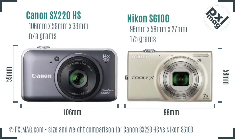 Canon SX220 HS vs Nikon S6100 size comparison