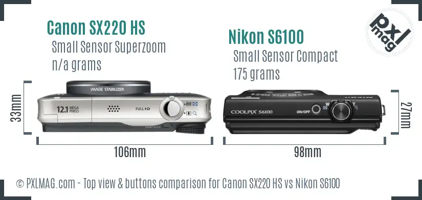Canon SX220 HS vs Nikon S6100 top view buttons comparison