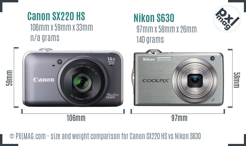 Canon SX220 HS vs Nikon S630 size comparison