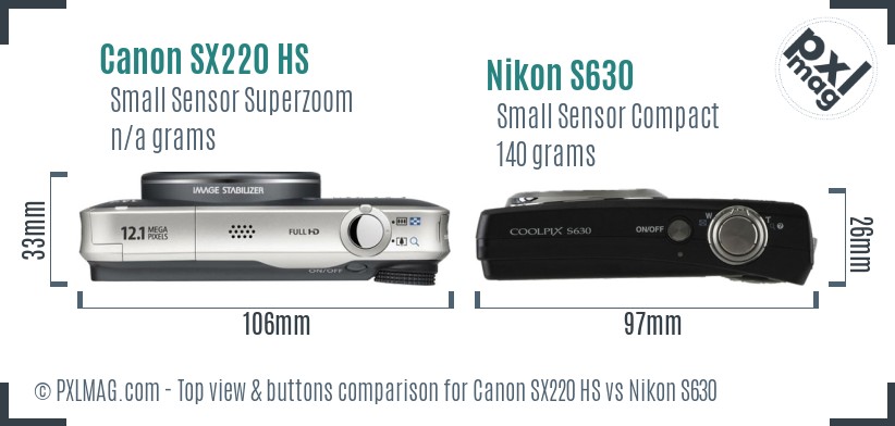 Canon SX220 HS vs Nikon S630 top view buttons comparison