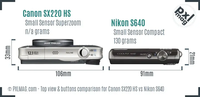 Canon SX220 HS vs Nikon S640 top view buttons comparison