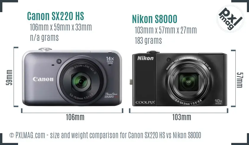 Canon SX220 HS vs Nikon S8000 size comparison Canon SX220 HS vs Nikon S8000 size comparison