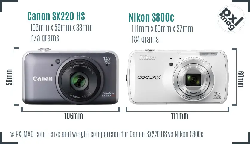 Canon SX220 HS vs Nikon S800c size comparison