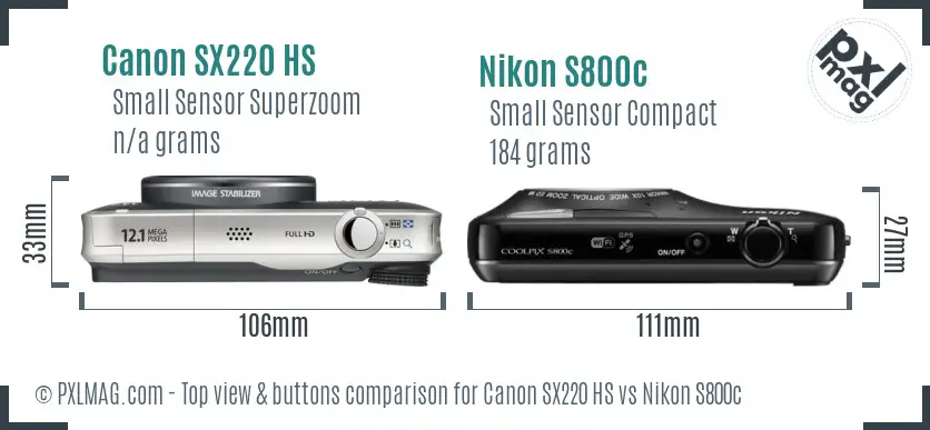 Canon SX220 HS vs Nikon S800c top view buttons comparison