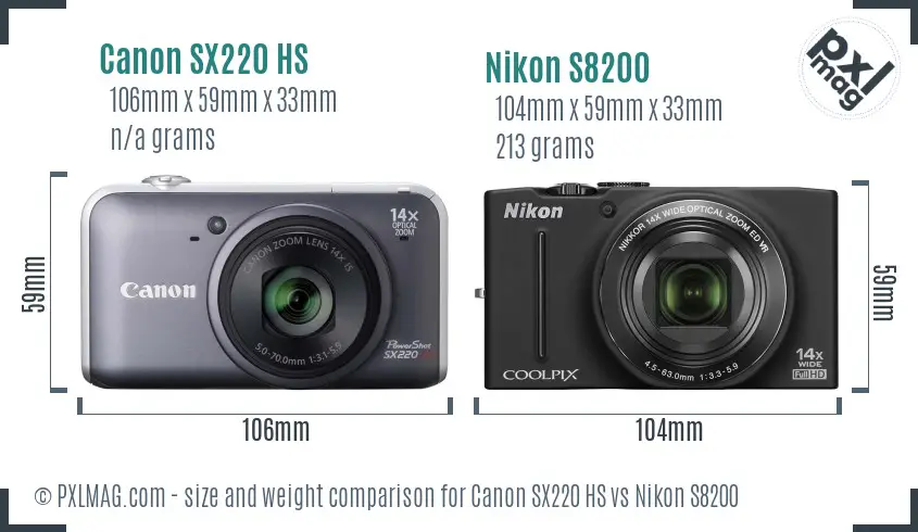 Canon SX220 HS vs Nikon S8200 size comparison