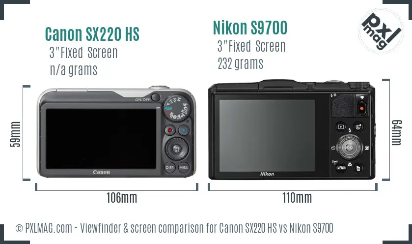 Canon SX220 HS vs Nikon S9700 Screen and Viewfinder comparison
