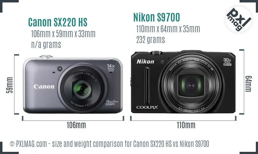 Canon SX220 HS vs Nikon S9700 size comparison Canon SX220 HS vs Nikon S9700 size comparison