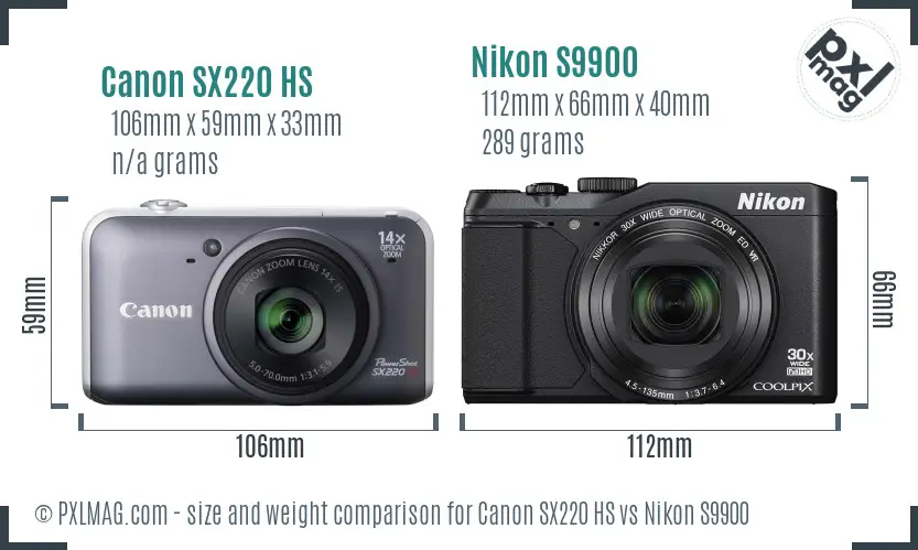 Canon SX220 HS vs Nikon S9900 size comparison Canon SX220 HS vs Nikon S9900 size comparison