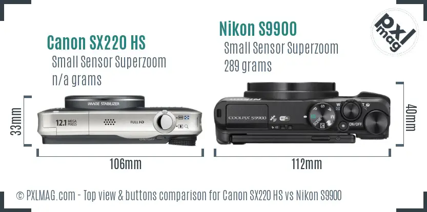 Canon SX220 HS vs Nikon S9900 top view buttons comparison