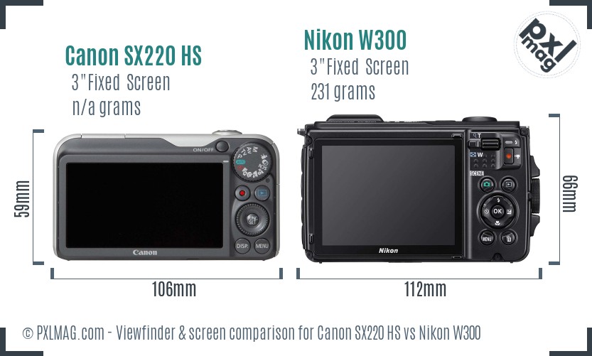 Canon SX220 HS vs Nikon W300 Screen and Viewfinder comparison