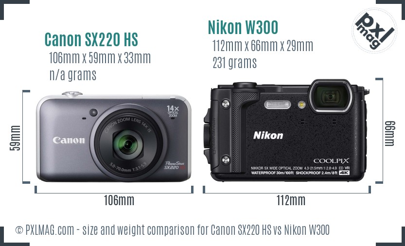 Canon SX220 HS vs Nikon W300 size comparison