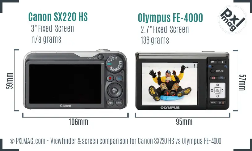 Canon SX220 HS vs Olympus FE-4000 Screen and Viewfinder comparison