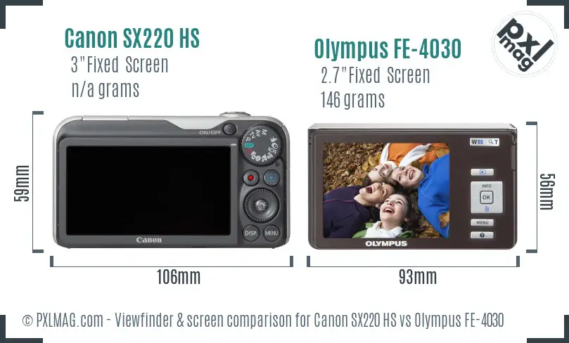 Canon SX220 HS vs Olympus FE-4030 Screen and Viewfinder comparison