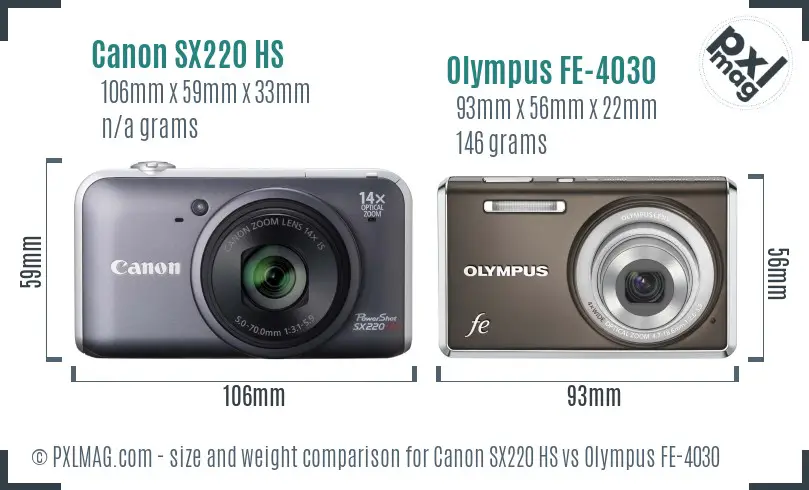 Canon SX220 HS vs Olympus FE-4030 size comparison