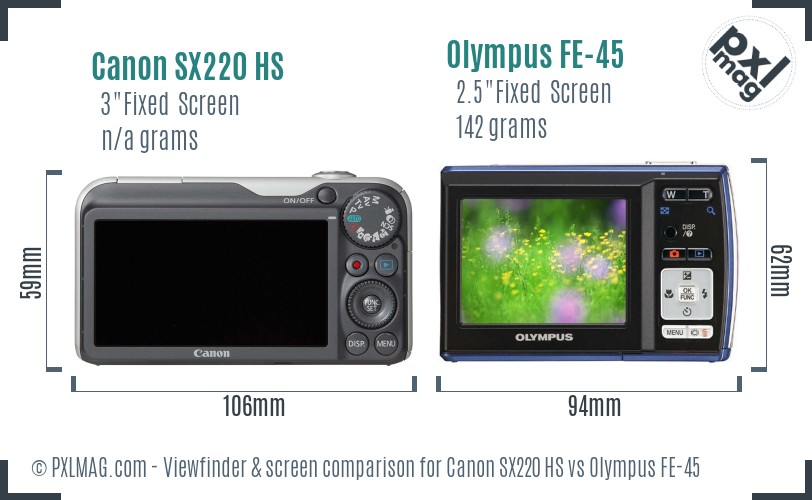 Canon SX220 HS vs Olympus FE-45 Screen and Viewfinder comparison