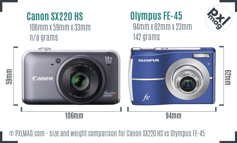 Canon SX220 HS vs Olympus FE-45 size comparison