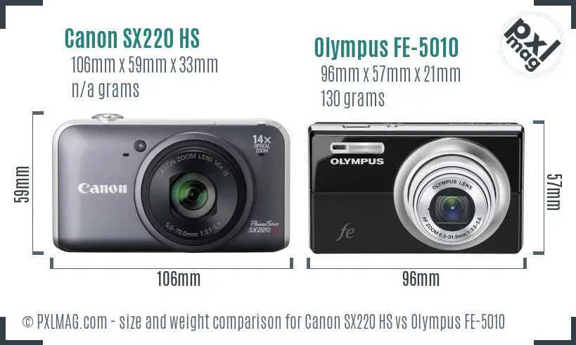 Canon SX220 HS vs Olympus FE-5010 size comparison Canon SX220 HS vs Olympus FE-5010 size comparison