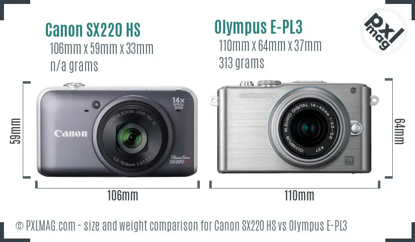 Canon SX220 HS vs Olympus E-PL3 size comparison