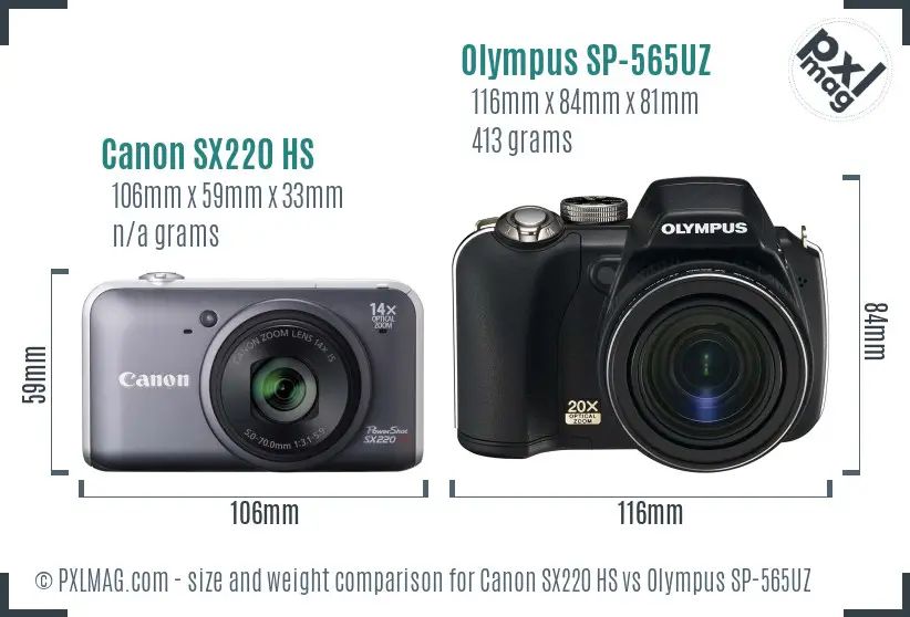 Canon SX220 HS vs Olympus SP-565UZ size comparison