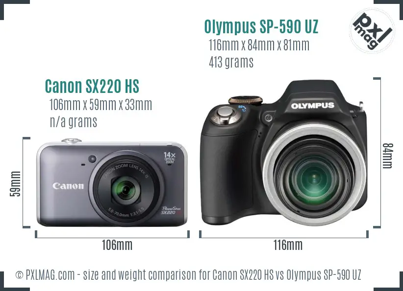 Canon SX220 HS vs Olympus SP-590 UZ size comparison