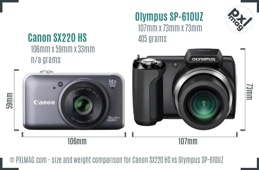 Canon SX220 HS vs Olympus SP-610UZ size comparison