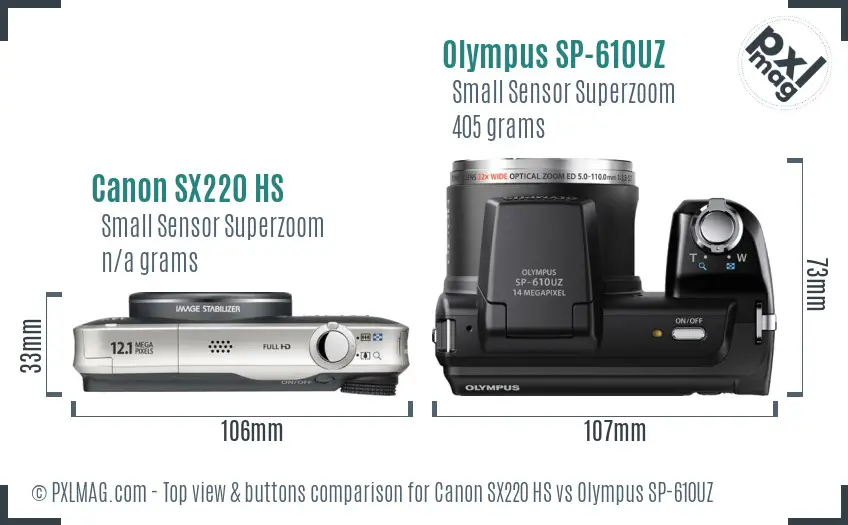 Canon SX220 HS vs Olympus SP-610UZ top view buttons comparison
