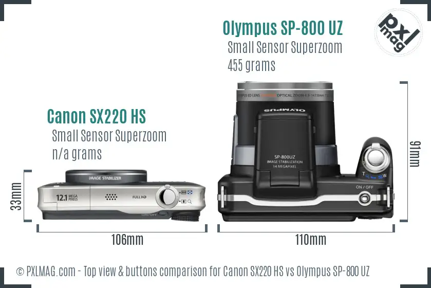 Canon SX220 HS vs Olympus SP-800 UZ top view buttons comparison