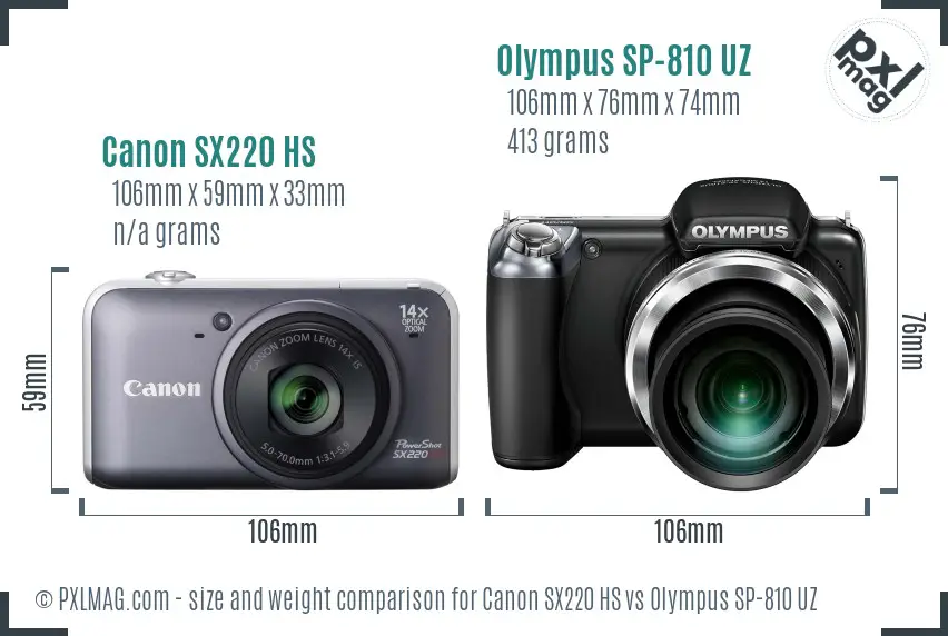 Canon SX220 HS vs Olympus SP-810 UZ size comparison