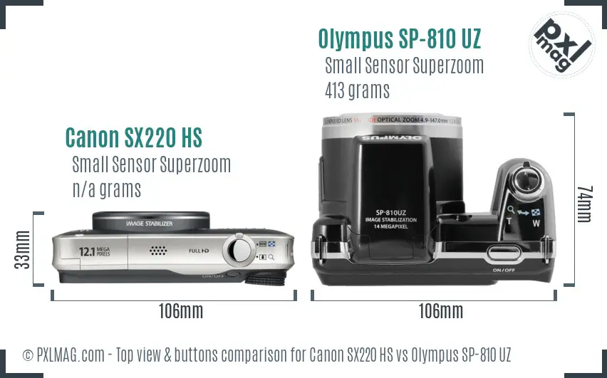 Canon SX220 HS vs Olympus SP-810 UZ top view buttons comparison
