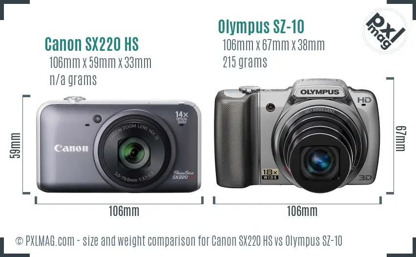 Canon SX220 HS vs Olympus SZ-10 size comparison