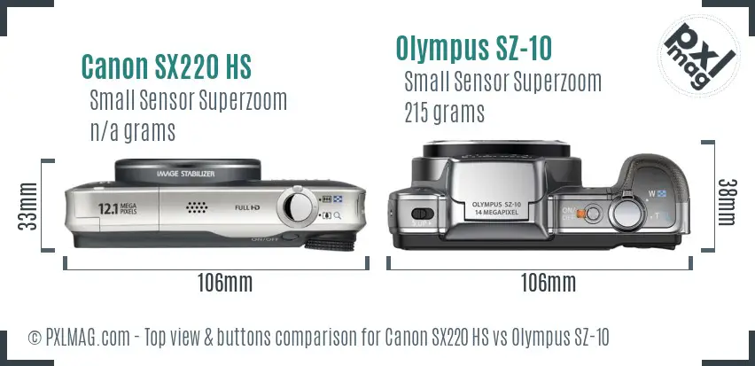Canon SX220 HS vs Olympus SZ-10 top view buttons comparison