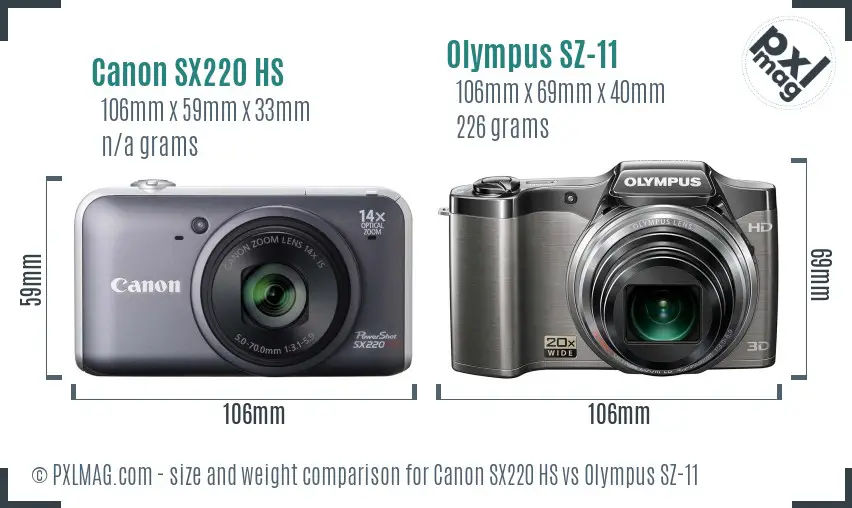 Canon SX220 HS vs Olympus SZ-11 size comparison