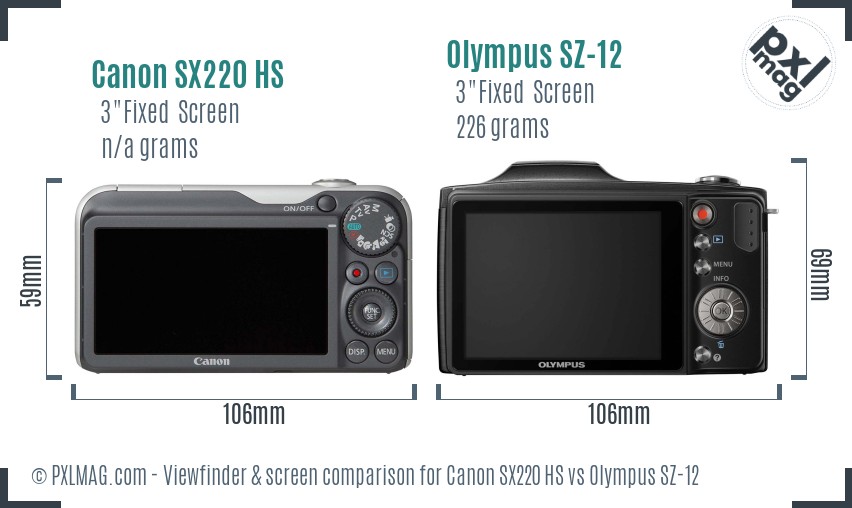 Canon SX220 HS vs Olympus SZ-12 Screen and Viewfinder comparison
