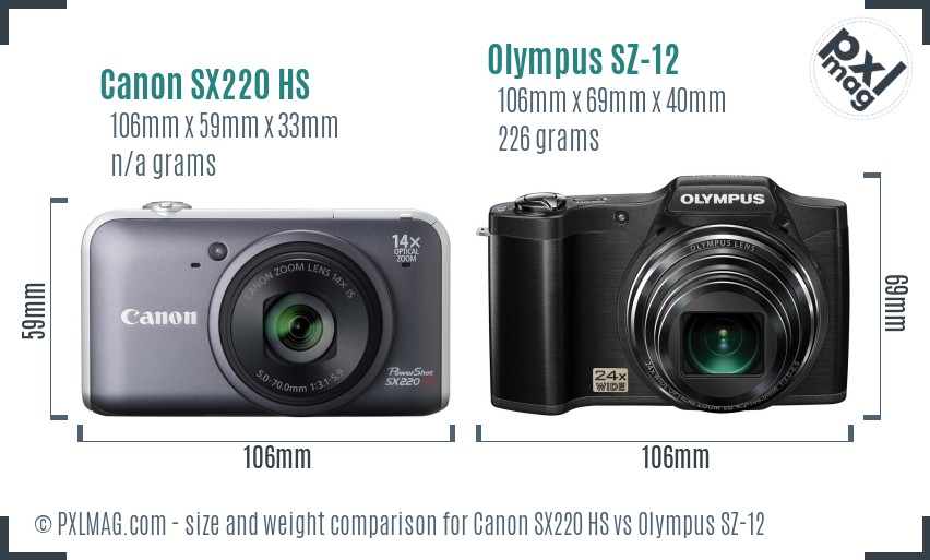 Canon SX220 HS vs Olympus SZ-12 size comparison Canon SX220 HS vs Olympus SZ-12 size comparison