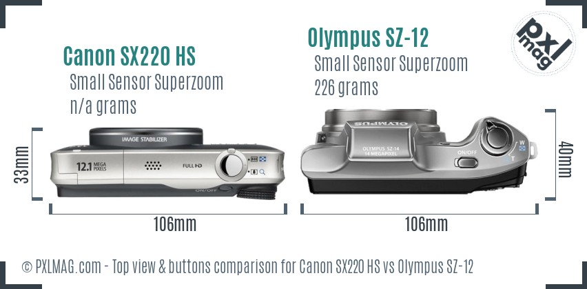 Canon SX220 HS vs Olympus SZ-12 top view buttons comparison