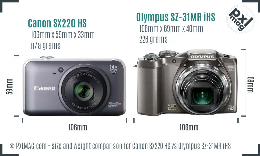 Canon SX220 HS vs Olympus SZ-31MR iHS size comparison