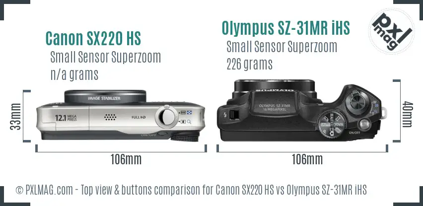 Canon SX220 HS vs Olympus SZ-31MR iHS top view buttons comparison