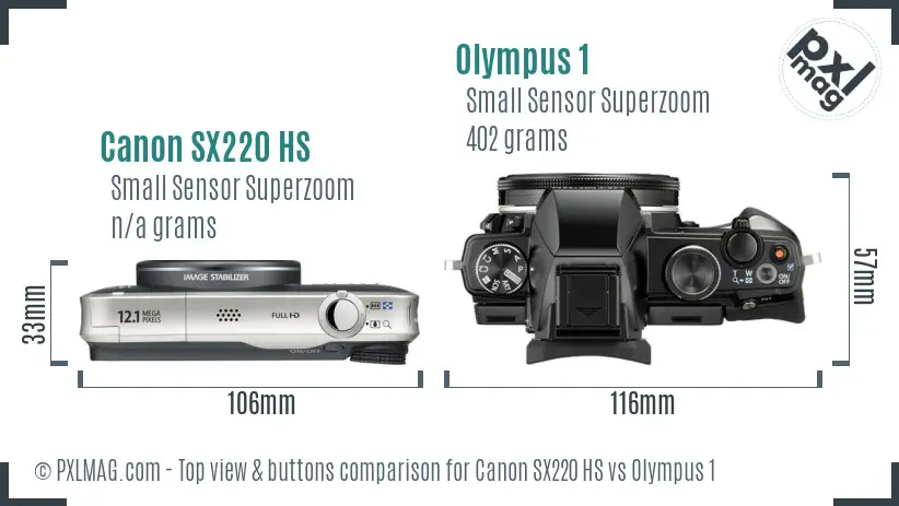 Canon SX220 HS vs Olympus 1 top view buttons comparison