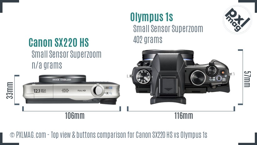 Canon SX220 HS vs Olympus 1s top view buttons comparison