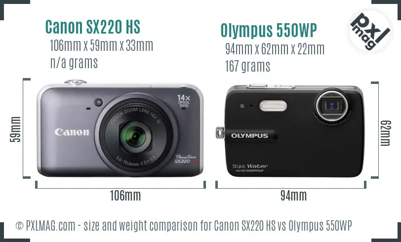 Canon SX220 HS vs Olympus 550WP size comparison Canon SX220 HS vs Olympus 550WP size comparison